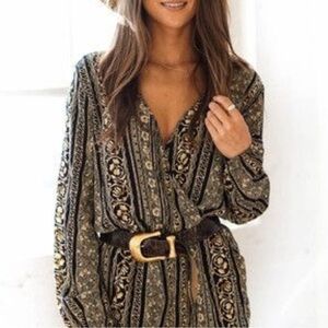Honey Punch Black and gold Pattern Romper